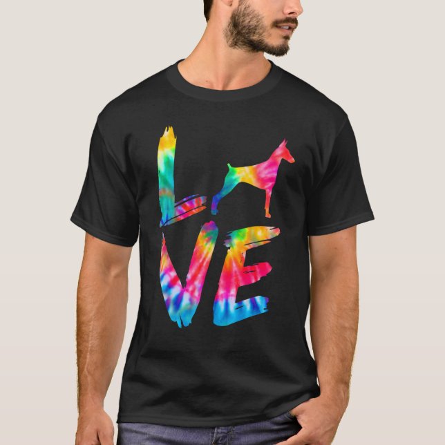 Dobermann Tie Dye Love Dog Mom Dad T-Shirt (Front)