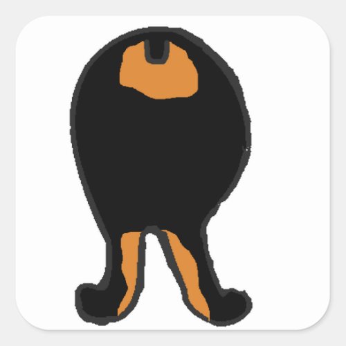 dobie 2 sided dog butt cartoon black and rust square sticker