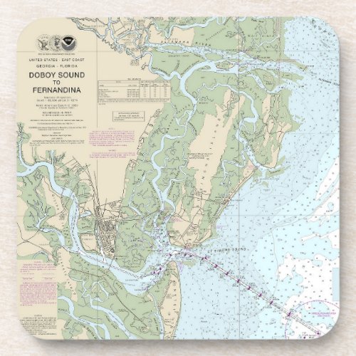 Doboy Sound to Fernandina Nautical Chart 11502 Beverage Coaster