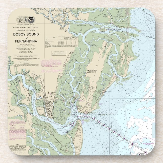 Doboy Sound to Fernandina Nautical Chart 11502 Beverage Coaster (Front)