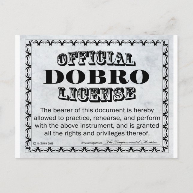 Dobro License Postcard (Front)