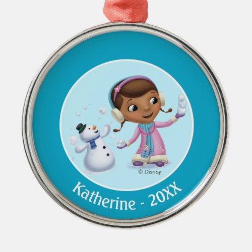 Doc McStuffins  Doc And Chilly Playing In  Snow Metal Ornament