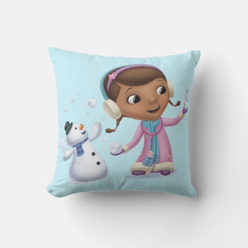 Doc McStuffins  Doc And Chilly Playing In  Snow Throw Pillow