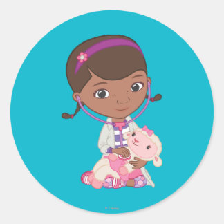 Doc McStuffins Holding Lambie Classic Round Sticker