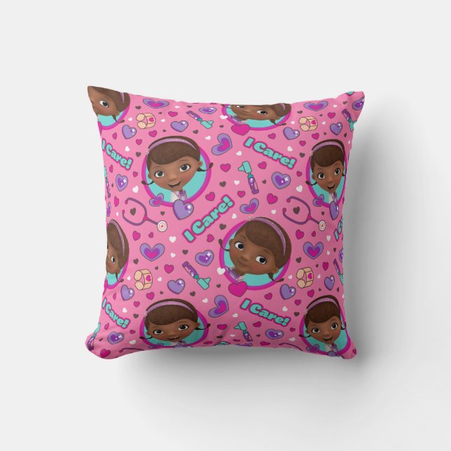 Doc McStuffins | I Care Pink Pattern Throw Pillow (Front)
