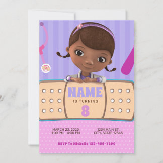 Doc McStuffins Pink Purple Birthday Invitation