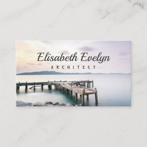 Dock and pier at sea in twilight long exposure business card