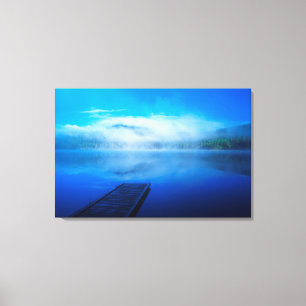 Dock on calm misty lake, California Canvas Print