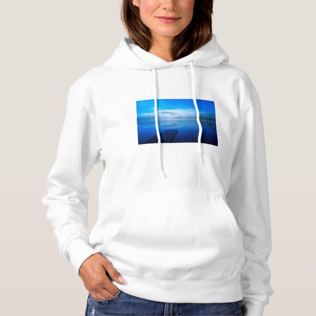 Dock on calm misty lake, California Hoodie (Front)