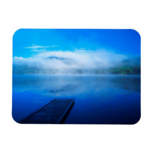 Dock on calm misty lake, California Magnet
