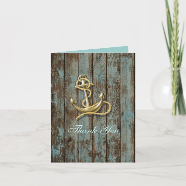 dock wood beach anchor nautical wedding thank you (Front)