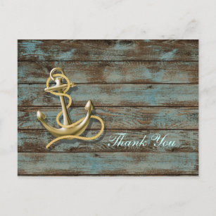 dock wood beach anchor nautical wedding thank you postcard
