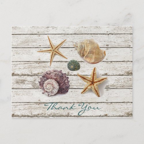 dock wood seashells beach wedding thank you postcard