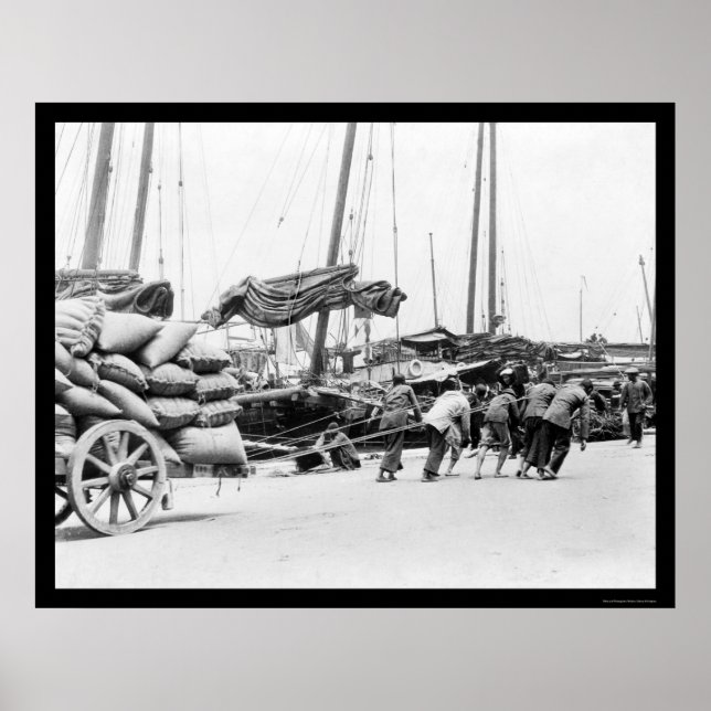 Dock Workers in Hong Kong 1908 Poster (Front)