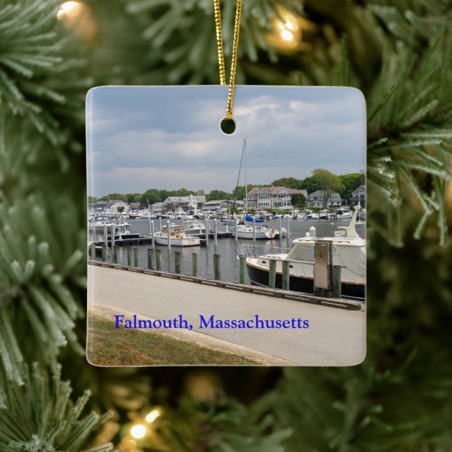 docked boats in Falmouth Massachusetts Ceramic Ornament (Tree)