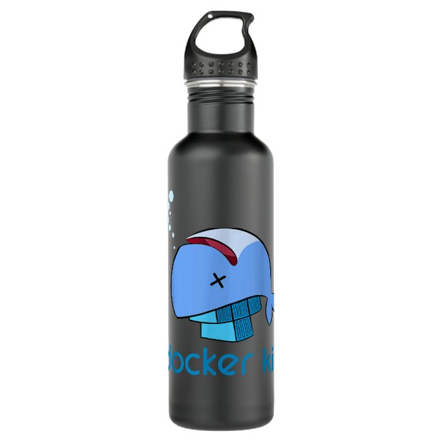 Docker container linux devops programming coding stainless steel water bottle (Front)