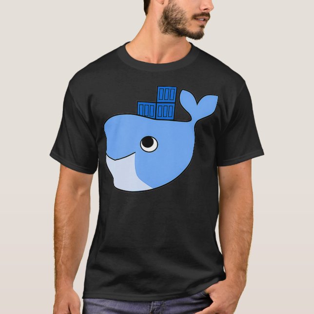 Docker Swarm Container On Blue Whale Hackathon Tec T-Shirt (Front)