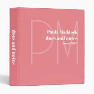 Docs and Notes Custom Name Blush Pink 3 Ring Binder