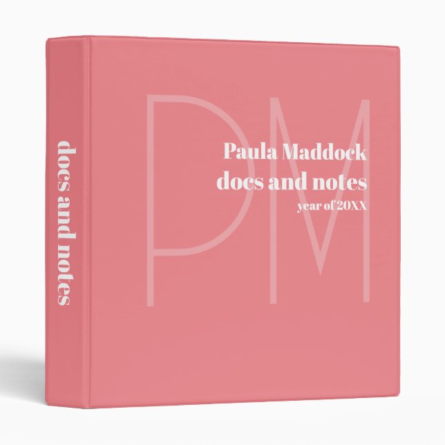 Docs and Notes Custom Name Blush Pink 3 Ring Binder (Front/Spine)