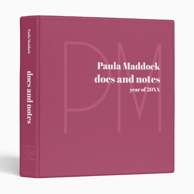 Docs and Notes Custom Name Rouge Pink 3 Ring Binder (Front/Spine)