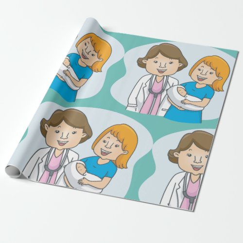 Doctor And New Mother With A Baby Wrapping Paper