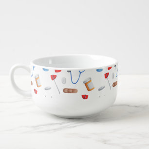 Doctor and nurse medical instrumental patterned soup mug
