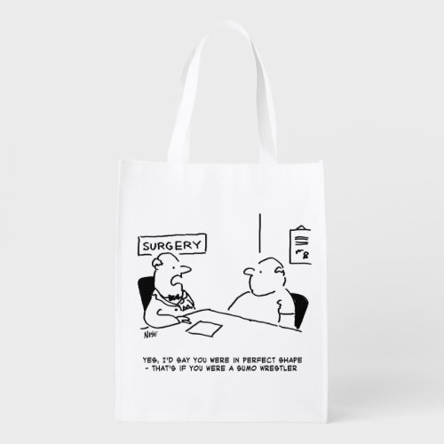 Doctor and Patient Overweight Obesity Sumo Cartoon Grocery Bag