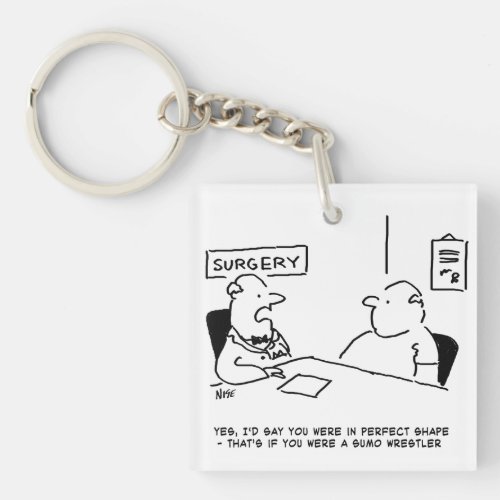 Doctor and Patient Overweight Obesity Sumo Cartoon Keychain