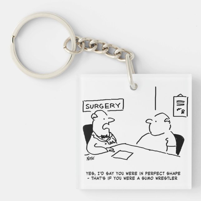 Doctor and Patient Overweight Obesity Sumo Cartoon Keychain (Front)