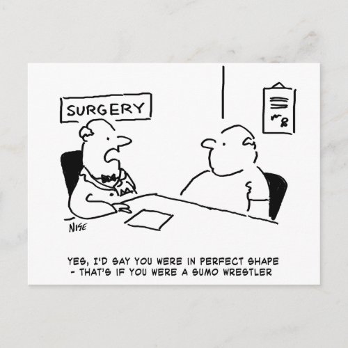 Doctor and Patient Overweight Obesity Sumo Cartoon Postcard