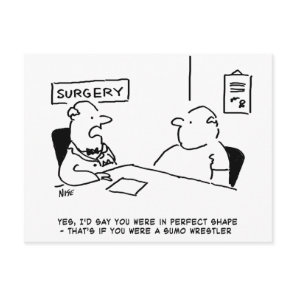 Doctor and Patient Overweight Obesity Sumo Cartoon Postcard