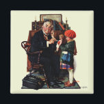 Doctor and the Doll Magnet<br><div class="desc">Artist: Norman Rockwell | Dr. listens with stethoscope to doll held by little girl</div>