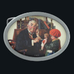 Doctor and the Doll Oval Belt Buckle<br><div class="desc">Artist: Norman Rockwell | Dr. listens with stethoscope to doll held by little girl</div>