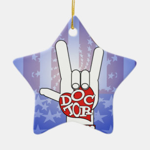 DOCTOR ASL SIGN I LOVE YOU - HEART - MEDICAL CROSS CERAMIC ORNAMENT