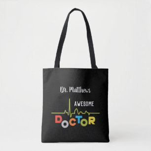 Doctor Awesome Colorful Letters on Black Tote Bag