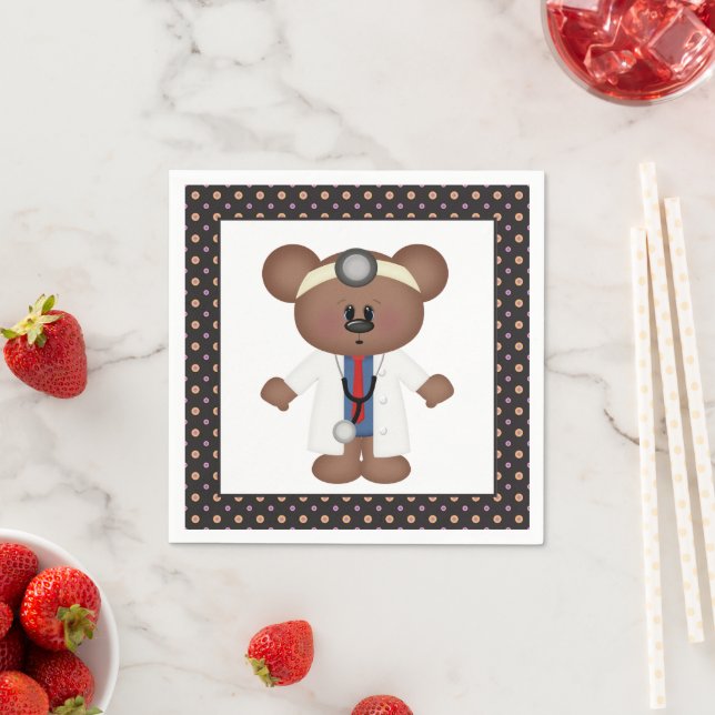 Doctor Bear cartoon party napkins (Insitu)