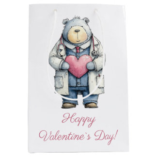 Doctor Bear Valentine Heart Art Medium Gift Bag