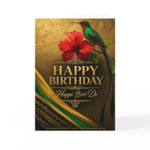 Doctor Bird Birthday Card — Gold Hibiscus Jamaican