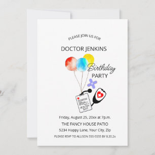 Doctor Birthday Party Balloons Invitation