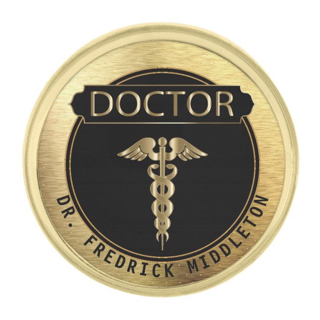 Doctor - Black and Gold Finish Lapel Pin (Front)