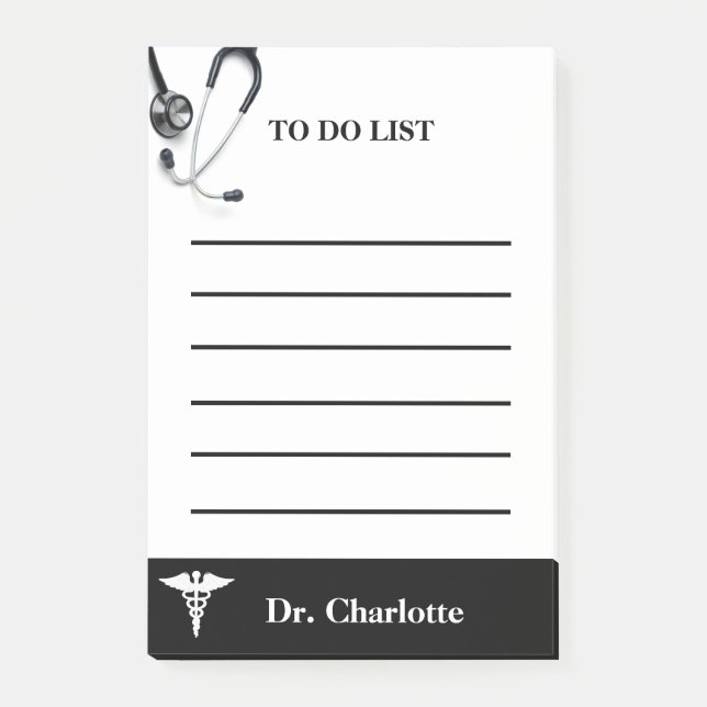 Doctor  Black and White To Do List  Post-it Notes (Front)
