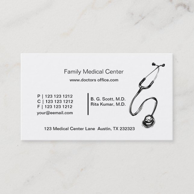 Doctor Black White Medical Drawing Stethoscope Appointment Card (Front)