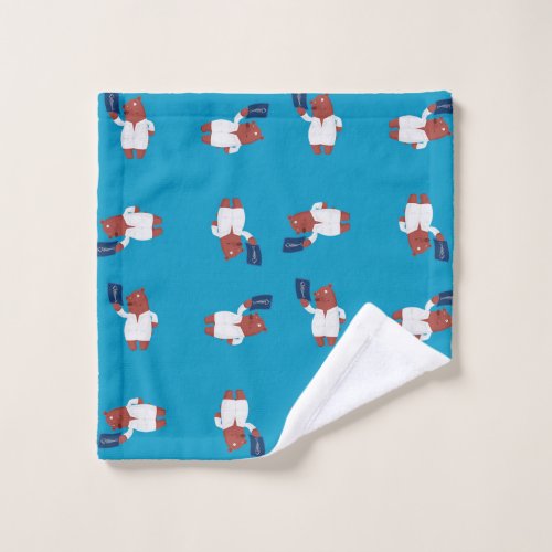 Doctor brown bear on blue wash cloth