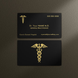 Doctor Caduceus Black and Gold Business Card
