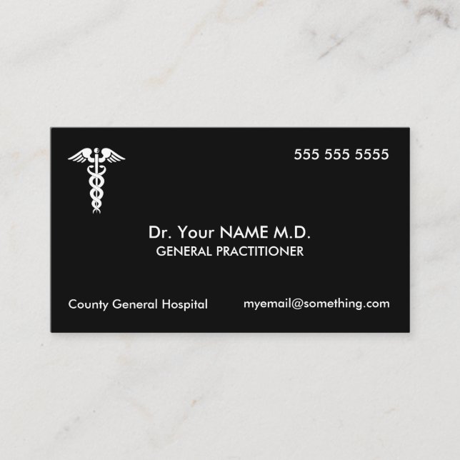 Doctor Caduceus Black Business Card (Front)