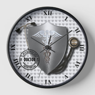 Doctor Caduceus Symbols On Stethoscope And Stamp Clock