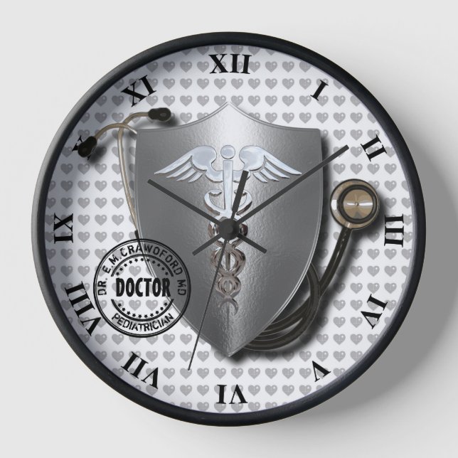 Doctor Caduceus Symbols On Stethoscope And Stamp Clock (Front)