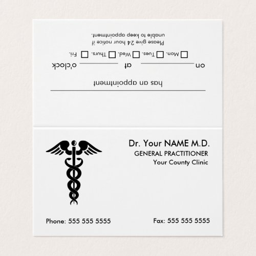 Doctor Caduceus White Appointment Business Card