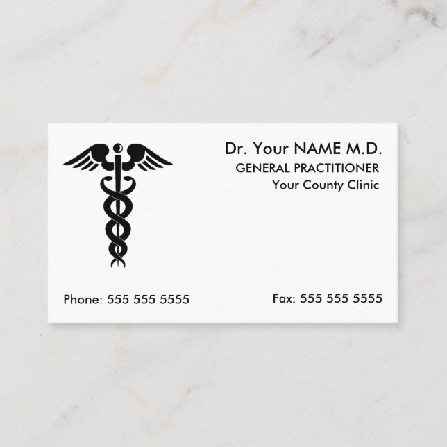 Doctor Caduceus White Appointment Business Card (Front)