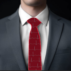 Doctor Cardiologist cardiogram ECG pattern Red Neck Tie